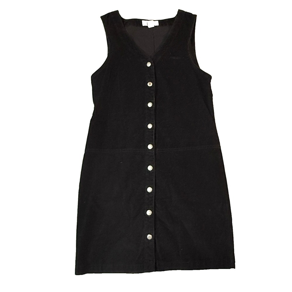 Old Navy Dress Womens XS Black Corduroy Button Front Scoop Academia Minimalist